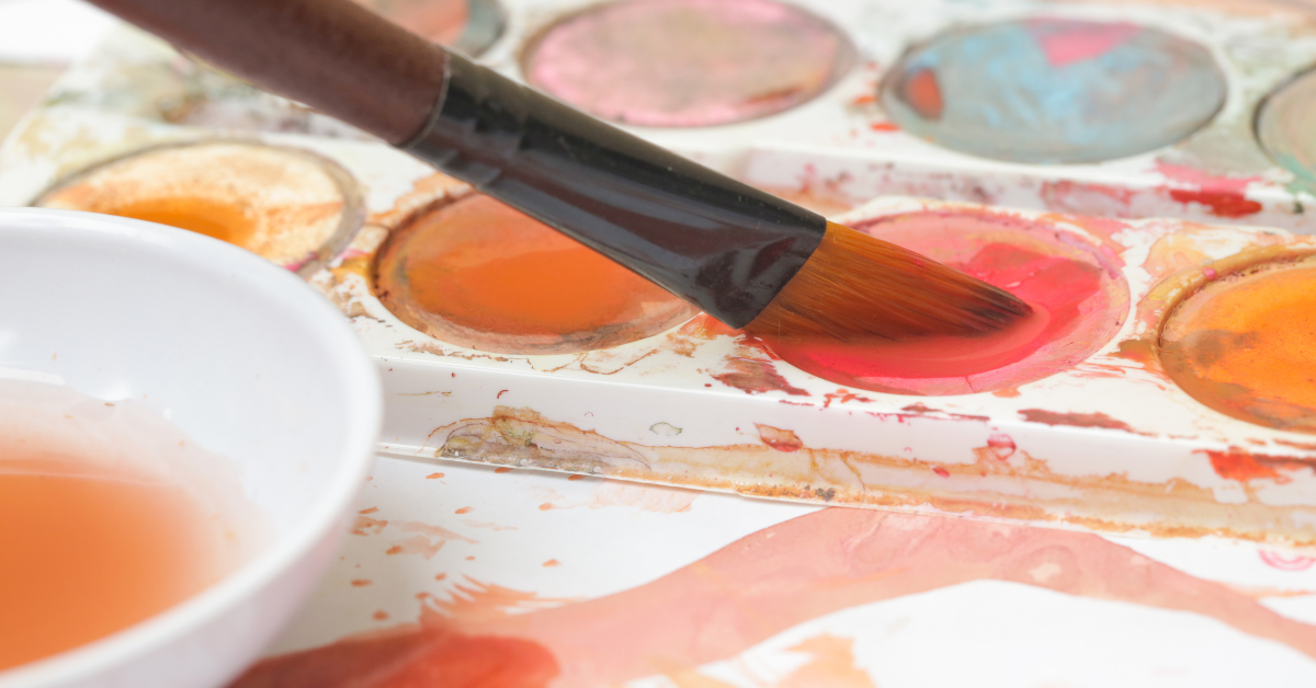 watercolor paints for art class in a memory care community